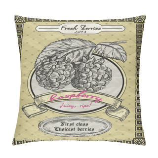 Personality  Vintage Banner With Raspberries. Vintage Style Vector Illustration Pillow Covers