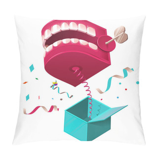 Personality  False Jaw Surprise For April 1 Fools Day. Raffle Prank Jumps Out Of Box On Spring Pillow Covers