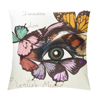 Personality  Fashion  Illustration With Female Eye And Butterfly Wings Pillow Covers
