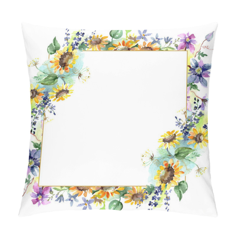 Personality  Bouquet with sunflowers floral botanical flowers. Wild spring leaf wildflower isolated. Watercolor background illustration set. Watercolour drawing fashion aquarelle. Frame border ornament square. pillow covers