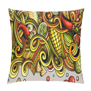 Personality  Mexican Food Hand Drawn Doodle Banner. Cartoon Detailed Flyer. Pillow Covers
