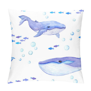 Personality  Whale Animals. Sea Seamless Patterns With Whales, Fishes. Watercolor Pillow Covers