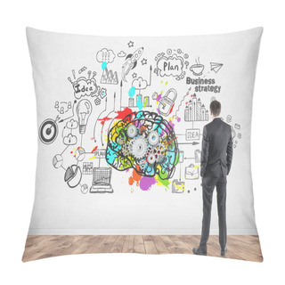 Personality  Rear View Of A Businessman Looking At Cog Brain Pillow Covers