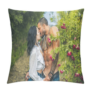 Personality  Love Concept. Passion Love Couple. Romantic Moment. Sexy Couple Makes Love In The Garden, Passion. Pillow Covers