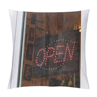 Personality  Sign Open In A Store Pillow Covers