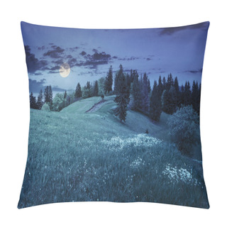 Personality  Few Trees On Hillside Meadow At Night Pillow Covers
