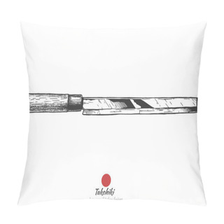 Personality  Takohiki (literally Octopus Cutter), Japanese Kitchen Knife.  Vector Hand Drawn Illustration In Vintage Engraved Style. Isolated On White Background. Pillow Covers