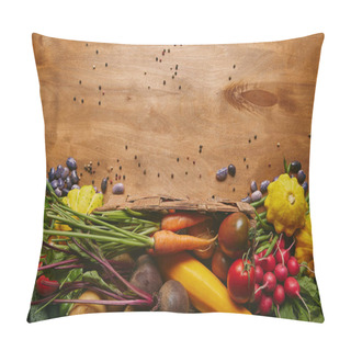 Personality  Whole Food Template With Fresh Vegetables On Wooden Table Pillow Covers