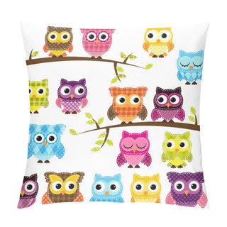 Personality  Vector Set Of Patchwork Or Quilt Style Owls And Branches Pillow Covers