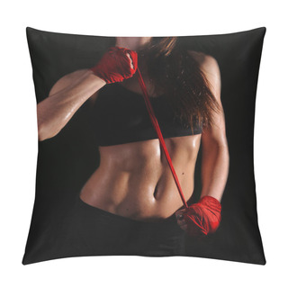 Personality  Female Fitness Body Wet After Workout In The Dark. Sport Motivation Image. Hand Wrist Wraps Pillow Covers
