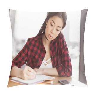Personality  Asian Student Studying In Cafe Pillow Covers