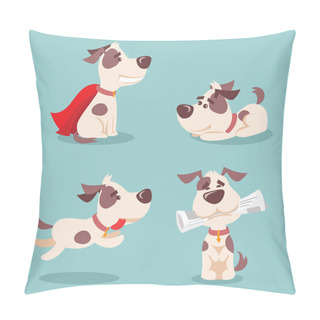 Personality  Vector Illustration Of Four Cute And Funny Cartoon Puppies Pillow Covers