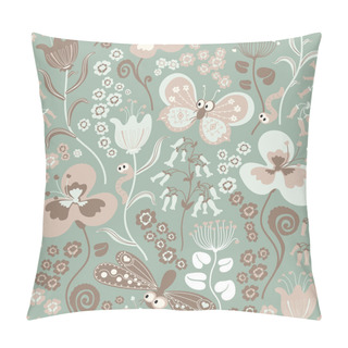 Personality Colorful Seamless Floral Pattern With Stylized Butterfly And Dragonfly. Pillow Covers