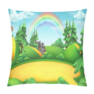 Personality  Glade In A Forest. Nature Landscape 3d Vector Background Pillow Covers