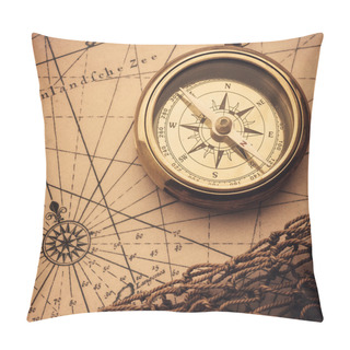 Personality  Compass On Vintage Map Pillow Covers