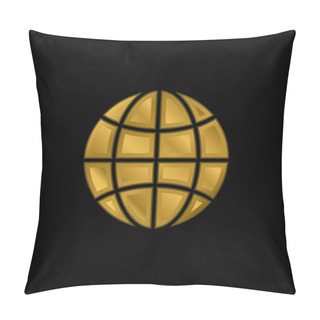 Personality  Black Earth Circle With Thin Grid Gold Plated Metalic Icon Or Logo Vector Pillow Covers