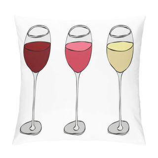 Personality  Red, Rose And White Vine In A Glass. Hand Drawn Vector Illustration. Savoyar Doodle Style Pillow Covers