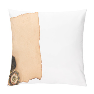 Personality  Top View Of Vintage Compass On Aged Paper Isolated On White Pillow Covers