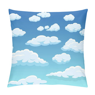 Personality  Seamless Sky With Clouds. Cute Cloudy Blue Sky 2d Game Pattern, Heaven Summer Weather Background Vector Texture Pillow Covers