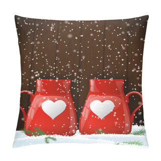 Personality  Red Cups With White Heart, Winter Theme, Illustration Pillow Covers
