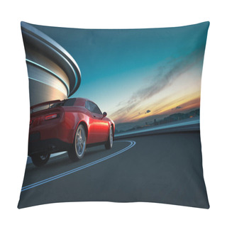 Personality  Rear Angle View Of A Generic Red Brandless American Muscle Car In A City Street Road  With Motion Blur  Pillow Covers