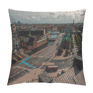 Personality  High Angle View Of Copenhagen City With Road, Canal And Cloudy Sky At Background, Denmark  Pillow Covers