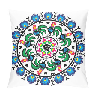 Personality  Polish Traditional Folk Art Pattern In Circle With Roosters - Wzory Lowickie, Wycinanka Pillow Covers