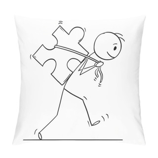Personality  Cartoon Of Man Or Businessman Carrying Big Jigsaw Puzzle Piece Pillow Covers