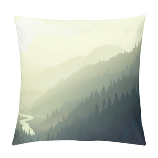Personality  Wild Coniferous Wood In A Morning Fog. Pillow Covers