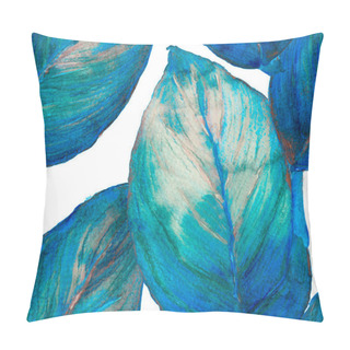 Personality  Exotic Hawaiian Design. Upholstery Texture. Watercolor Floral Background. Tropical Summer Rapport. Swimwear Print With Tropical Leaves. Watercolor Leaves Seamless Pattern.  Classic Blue And Indigo Pillow Covers