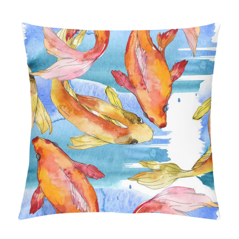 Personality  Aquatic fish set. Red sea and exotic fishes inside: Goldfish. Watercolor illustration set. Watercolour drawing fashion aquarelle. Seamless background pattern. Fabric wallpaper print texture. pillow covers