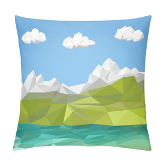Personality  Landscape Illustration - Mountain And Lake Low Poly Graphic  Pillow Covers