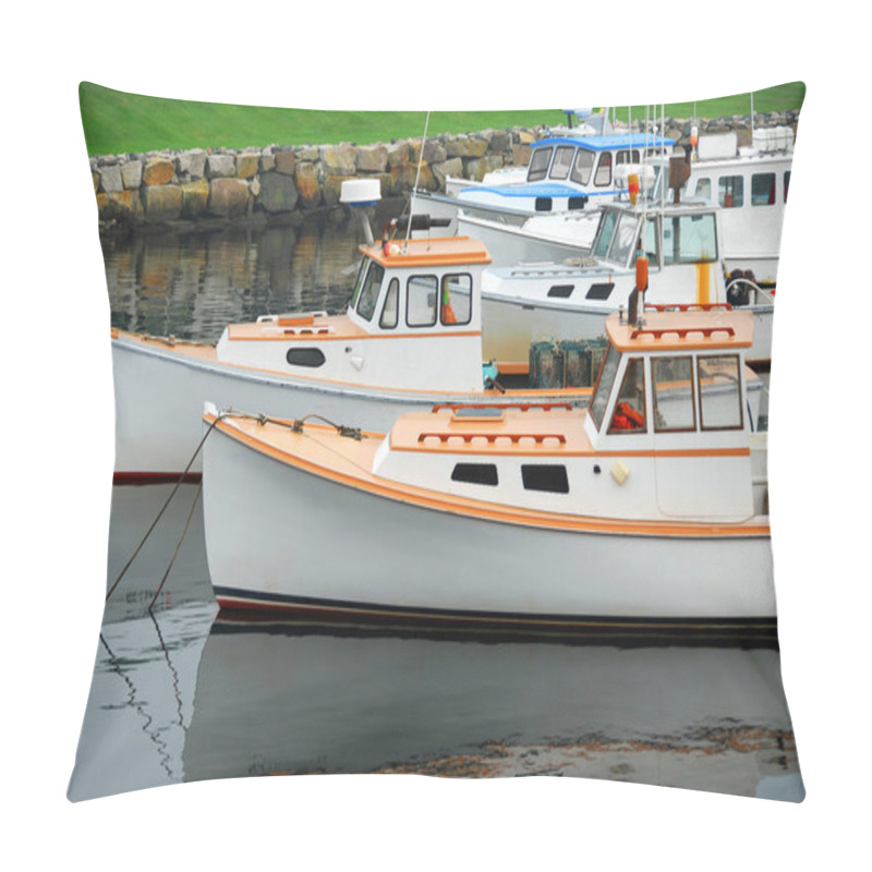 Personality  Fishing boats in harbor pillow covers