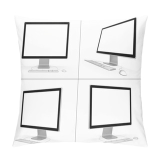 Personality  Set Of Computer Workstations In Various Viewing Angles. 3D Rendered Illustration. Pillow Covers