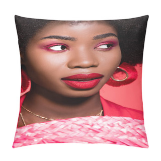 Personality  Surprised African American Young Woman Isolated On Red Pillow Covers
