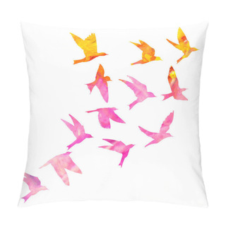 Personality  Watercolour Silhouette Of Flying Birds On White Background. Inspirational Body Flash Tattoo Ink. Vector. Pillow Covers