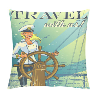 Personality  Nautical Poster With Female Captain Pillow Covers
