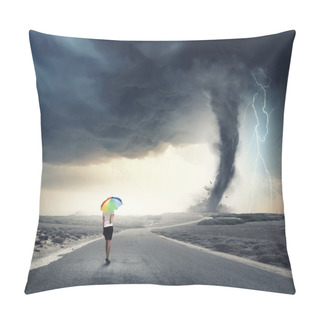 Personality  Woman With Rainbow Umbrella Pillow Covers