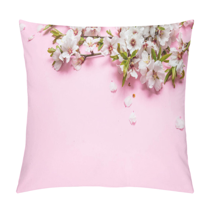 Personality  Almond Blossoms Bouquet On Pink Background, Copy Space Pillow Covers