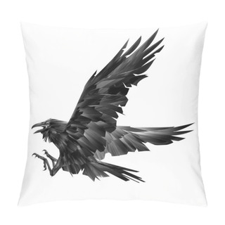 Personality  Painted Bird Rook On A White Background Flaps Its Wings Turning Around Pillow Covers