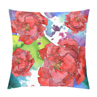 Personality  Red Peonies Watercolor Illustration Set. Seamless Background Pattern. Fabric Wallpaper Print Texture. Pillow Covers