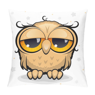 Personality  Cute Owl With Big Eyes Is Tired Or Falling Asleep. White Background With Stars. Cartoon Style. Vector, Illustration Pillow Covers