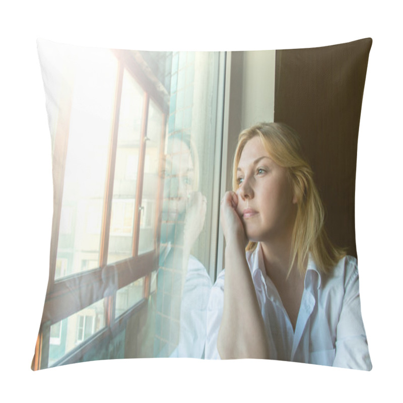 Personality  The Woman Lost In Thought Looking Out The Window.  Pillow Covers