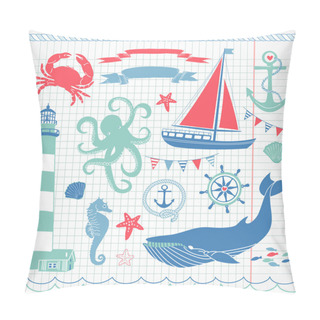 Personality Decorative Nautical And Sea Set,maritime Illustrations Pillow Covers