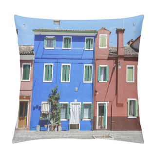Personality  BURANO, ITALY - APRIL 18, 2009: Street With Colorful Buildings In Burano Island, A Gracious Small Town Full Of Canals Near Venice Pillow Covers