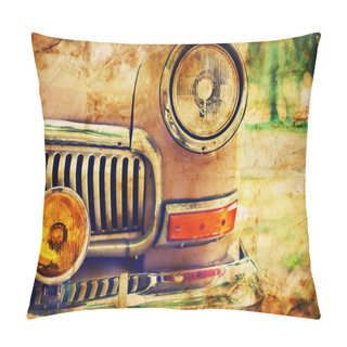 Personality  Close-up Photo Of Retro Car Headlights Pillow Covers