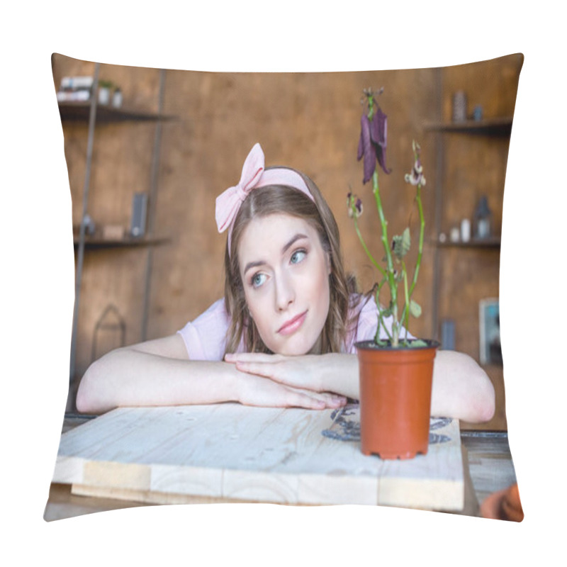 Personality  Woman With Plant In Flowerpot Pillow Covers