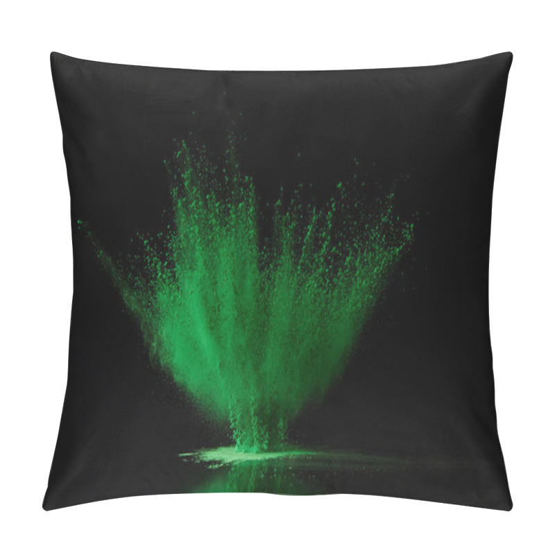 Personality  Green Holi Powder Explosion On Black, Hindu Spring Festival Pillow Covers