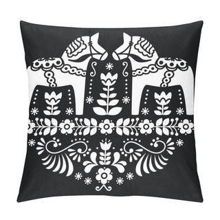 Personality  Swedish Dala Or Daleclarian Horse Floral Folk Pattern On Black Pillow Covers