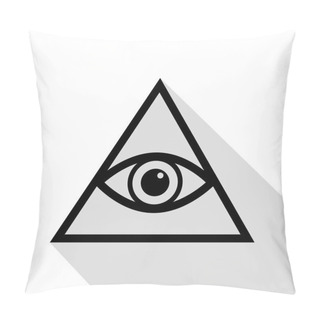 Personality  All Seeing Eye Pyramid Symbol. Freemason And Spiritual. Black Icon With Flat Style Shadow Path. Pillow Covers